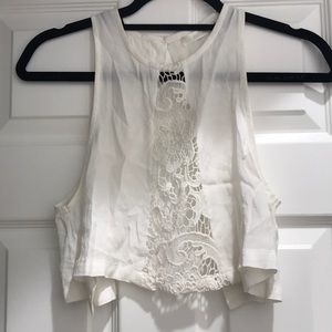 LF white lace open back crop top